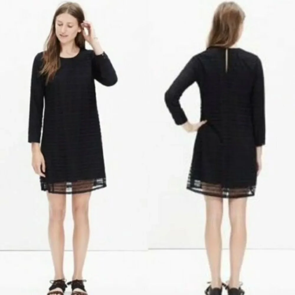 Madewell Et Sezane Womens Navy Long‎ Sleeve Lace  Shift Mini Dress Size 0